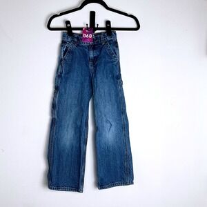VTG OshKosh B'gosh Carpenter‎ Jeans Kids Size 8 Blue Denim Adjustable Waist FLAW